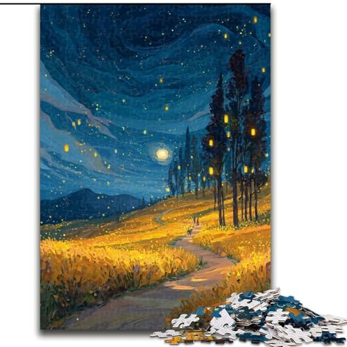 Puzzle für Erwachsene, 1000 Teile, Schwierige Straße unter dem Nachthimmel, herausfordernd schwierig mit vollständig ineinandergreifenden, zufällig geformten Teilen (Größe 50x75cm) von LYXIANY