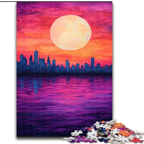 Puzzle für Erwachsene, 1000 Teile, Sonnenuntergang in der Stadt, Puzzle, Spiel für Erwachsene, Geschenk, Familien-Interaktives Spiel, Gehirn-Herausforderung, Geschenk (Größe 26x38cm) von LYXIANY