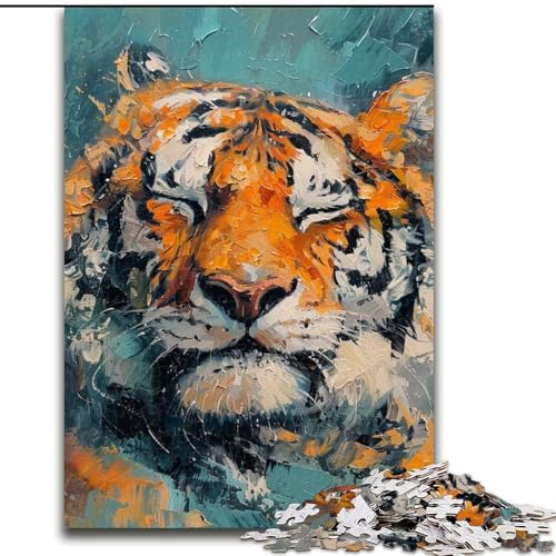 Puzzle für Erwachsene, 1000 Teile, Tiger-Ölgemälde, perfekt für Teenager, Familienzusammenhalt, Denksportaufgabe und DIY-Geschenk zur Heimdekoration (Größe 26x38cm) von LYXIANY