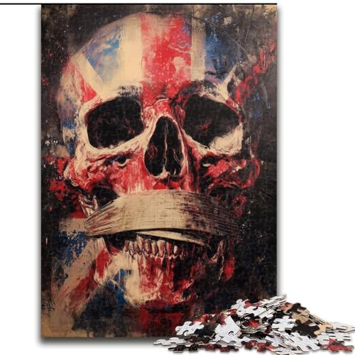 Puzzle für Erwachsene, 1000 Teile, Totenkopf-Puzzle mit britischer Flagge, anspruchsvolles Denkspiel für Teenager, perfekt als Heimdekoration oder Geschenk (Größe 50x75cm) von LYXIANY