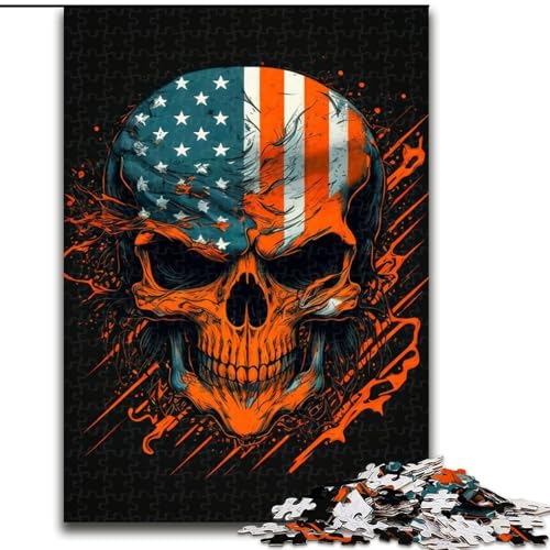 Puzzle für Erwachsene, 1000 Teile, Totenkopf mit amerikanischer Flagge, Elefantenspielzeug, Denkspiel, Geburtstagsgeschenk, Geschenke, Wandkunst, für Kinder ab 14 Jahren (Größe 26x38cm) von LYXIANY