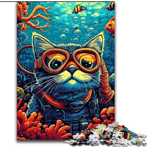 Puzzle für Erwachsene, 1000 Teile, Unterwasser-Taucherkatze, Spielzeug, Lernspiele, Stressabbau, tolle Geschenke und Spielzeuge, 50x75cm von LYXIANY