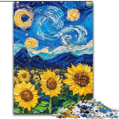 Puzzle für Erwachsene, 1000 Teile, Van Gogh, Sonnenblumen bei Nacht, aus Holz, hochschwieriges Denkspiel für Teenager, Größe 50x75cm, für interaktives Familienspiel Puzzle für Erwachsene, 1000 Teile, Van Gogh, Sonnenblumen bei Nacht, aus Holz, hochschwieriges Denkspiel für Teenager, Größe 50x75cm, für interaktives Familienspiel von LYXIANY