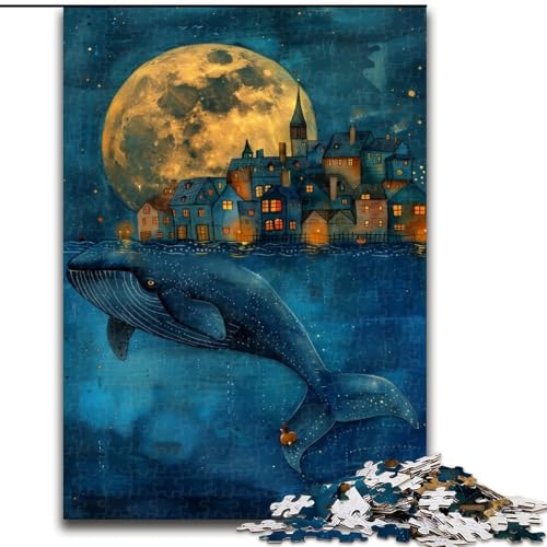 Puzzle für Erwachsene, 1000 Teile, Wal unter dem Mond, Puzzle, Spiel für Erwachsene, Geschenk, Familien-Interaktives Spiel, Gehirn-Herausforderung, Geschenk (Größe 50x75cm) von LYXIANY