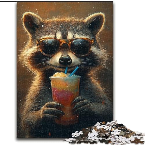 Puzzle für Erwachsene, 1000 Teile, Waschbär, der Saft trinkt, hilft dem Gehirn, süchtig machendes Spielzeug zu trainieren, um Geduld zu fördern, Geschenk zum Geburtstag (Größe 26x38cm) von LYXIANY