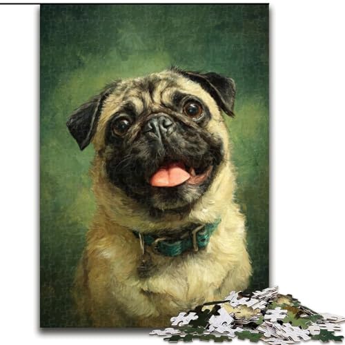 Puzzle für Erwachsene, 1000 Teile, fröhlicher Mops, zum Entspannen, intellektuelles Lernspielzeug, Wichtelgeschenke (Größe 26x38cm) von LYXIANY