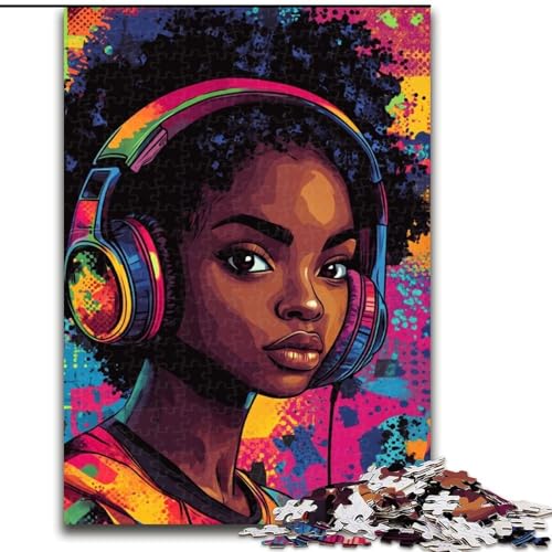 Puzzle für Erwachsene, 1000 Teile, schwarzes Mädchen hört Musik, anspruchsvoll und schwierig mit vollständig ineinandergreifenden, zufällig geformten Teilen, 50x75cm Puzzle für Erwachsene, 1000 Teile, schwarzes Mädchen hört Musik, anspruchsvoll und schwierig mit vollständig ineinandergreifenden, zufällig geformten Teilen, 50x75cm von LYXIANY