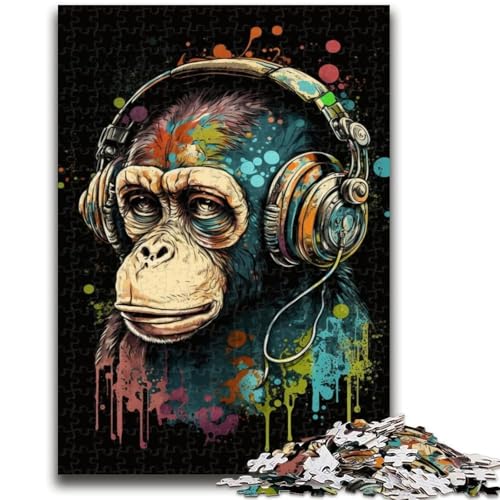 Puzzle für Erwachsene, 1000 Teile, schwierig, Kopfhörer, Schimpanse, für Alter 14+, Lernspiele für Erwachsene und Jugendliche, Kunstwerk, Geschenk, 50x75cm von LYXIANY