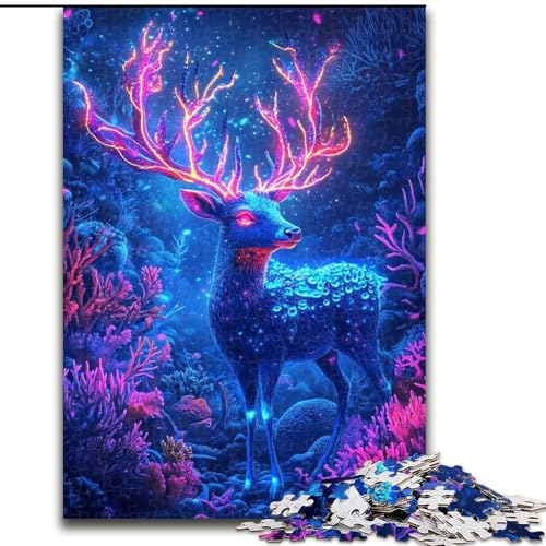 Puzzle für Erwachsene, 1000 Teile, schwierig, Psychedelischer Hirsch, Lernspielzeug, Familienspiele, einzigartige Geburtstags- und Geschenkideen (Größe 26x38cm) von LYXIANY