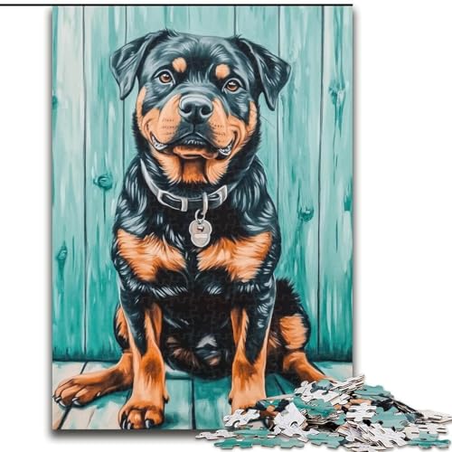 Puzzle für Erwachsene, 1000 Teile, schwieriger Rottweiler, herausfordernd, mit vollständig ineinandergreifenden, zufällig geformten Teilen (Größe 26x38cm) von LYXIANY