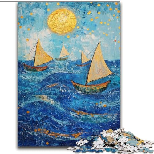 Puzzle für Erwachsene, 1000 Teile, schwieriges Segelboot-Ölgemälde, anspruchsvolles Spiel und Familienspiel mit passendem Poster und Quizblatt, 38x26cm von LYXIANY