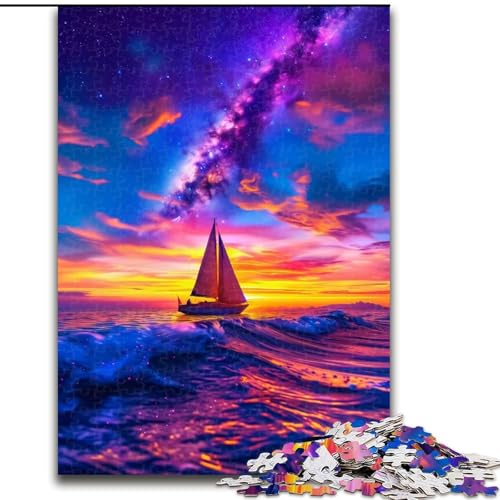 Puzzle für Erwachsene, 1000 Teile, schwieriges Segelboot auf dem Meer unter der Galaxie, Lernspiele, Heimdekoration, geeignet für die Schreibtischdekoration (Größe 50x75cm) von LYXIANY