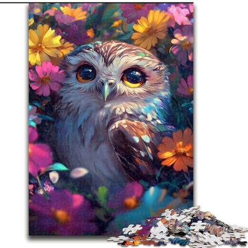 Puzzle für Erwachsene, 1000 Teile, süße Eulenblumen, Puzzle aus Holz, interaktives Familienspiel, Heimdekoration zum Selbermachen, anspruchsvolles Denkspiel als Geschenk, Größe 50x75cm von LYXIANY