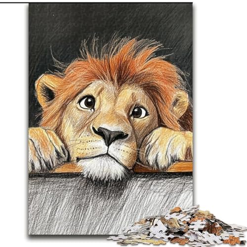 Puzzle für Erwachsene, 1000 Teile, trauriger Löwe, aus Holz, lustige Aktivität für zu Hause, Größe 50x75cm, spannende Aktivität für den Spieleabend mit der Familie von LYXIANY