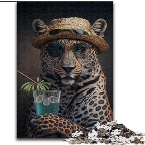 Puzzle für Erwachsene, 1000 Teile, trinkender Leopard, pädagogisches Denkspiel, künstlerische Heim- und Bürodekoration, ab 14 Jahren (Größe 50x75cm) von LYXIANY