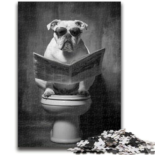Puzzle für Erwachsene, 1000 Teile, weiße Bulldogge auf Toilette, Denksportspiel, Lernspiel für Geburtstag, Weihnachten, für ab 14 Jahren, 50x75cm von LYXIANY