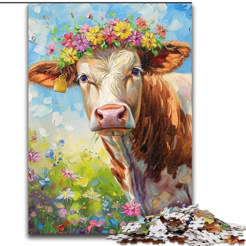 Puzzle für Erwachsene, 1000-teiliges Blumen-Kuh-Puzzle aus Holz, anspruchsvolles Denkspiel für Teenager und Familien, Größe 50x75cm von LYXIANY