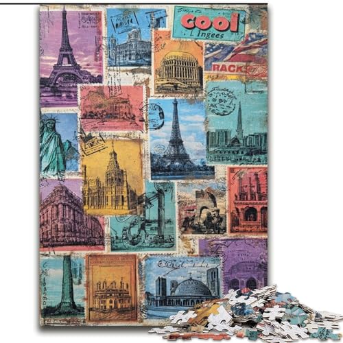 Puzzle für Erwachsene, 1000-teiliges Pariser Briefmarken-Collage-Puzzle aus Holz, ideal für Büro, Schlafzimmer, Wohnzimmerdekoration, Größe 50x75cm Puzzle für Erwachsene, 1000-teiliges Pariser Briefmarken-Collage-Puzzle aus Holz, ideal für Büro, Schlafzimmer, Wohnzimmerdekoration, Größe 50x75cm von LYXIANY