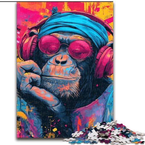 Puzzle für Erwachsene, 1000-teiliges Puzzle, AFFE hört Musik, Lernspielzeug, einzigartige Geburtstags- und Geschenkideen für Kinder ab 14 Jahren (Größe 26x38cm) von LYXIANY