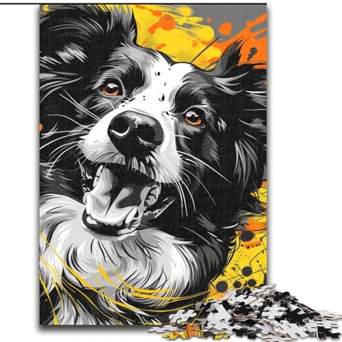 Puzzle für Erwachsene, 1000-teiliges Puzzle, Aquarell-Border-Collie, Quizspiel, Wanddekoration, einzigartige Geburtstags (Größe 26x38cm) von LYXIANY