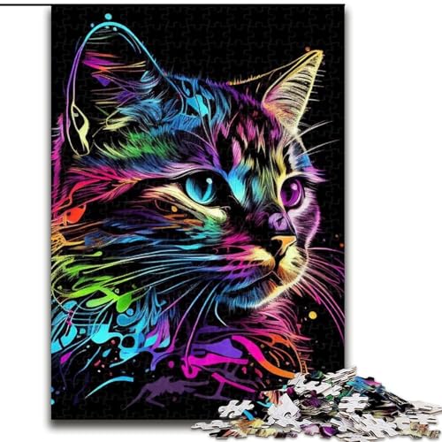 Puzzle für Erwachsene, 1000-teiliges Puzzle, Katzen-Pop-Art-Tiergesicht, Quizspiel zur Stärkung der Liebe zwischen Paaren für Kinder ab 14 Jahren (Größe 50x75cm) von LYXIANY