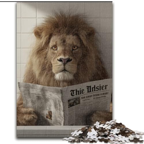 Puzzle für Erwachsene, 1000-teiliges Puzzle, Löwe liest Zeitung, Spielzeug, Lernspiele, stressabbauende Wanddekoration (Größe 50x75cm) von LYXIANY