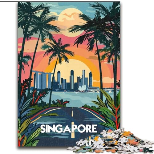 Puzzle für Erwachsene, 1000-teiliges Puzzle, Singapur-Skyline-Sonnenuntergang-Quizspiel, ganze Familie (50x75cm),1000 Teile von LYXIANY