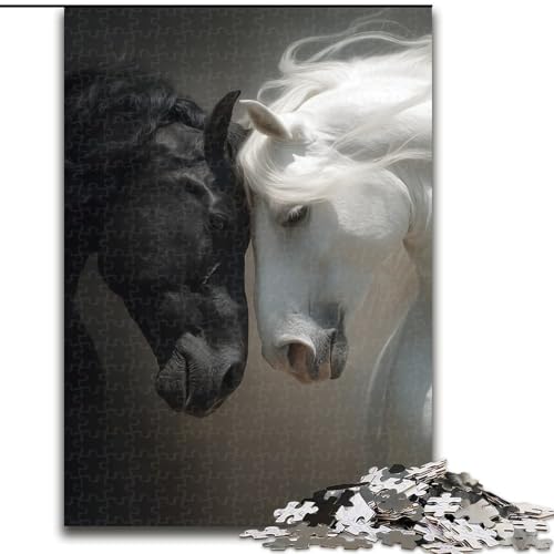Puzzle für Erwachsene, 1000-teiliges Puzzle, schwarz-weißes Pferd, Quizspiel, Wanddekoration, einzigartige Geburtstags (Größe 50x75cm) von LYXIANY