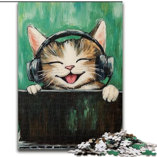 Puzzle für Erwachsene, 1000-teiliges Puzzle Katze hört Musik, für 14+, anspruchsvolles Spiel als Geschenk für die ganze Familie und Freunde (Größe 26x38cm) von LYXIANY