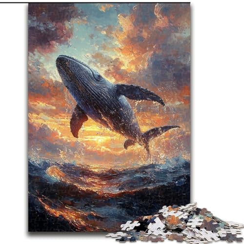 Puzzle für Erwachsene, 1000-teiliges Puzzle Wale springen bei Sonnenuntergang für Teenager, Spieleabend mit der Familie, hirnfordernde Geschenkidee (Größe 26x38cm) von LYXIANY