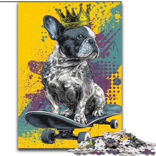 Puzzle für Erwachsene, 1000-teiliges Puzzle mit französischer Bulldogge auf Skateboard, Familienaktivität, einzigartiges Geschenk für Feiertage und Geburtstage (Größe 50x75cm) von LYXIANY