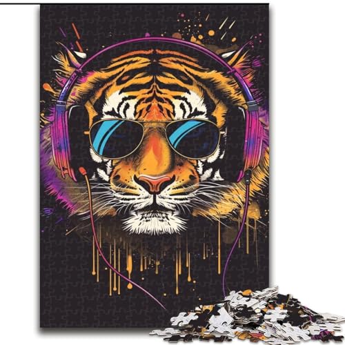 Puzzle für Erwachsene, 1000-teiliges Tiger-mit-Kopfhörer-Puzzle für den Familienspieleabend. Anspruchsvolles und lohnendes visuelles Erlebnis (Größe: 26x38cm) von LYXIANY