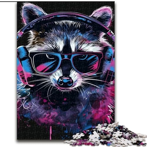 Puzzle für Erwachsene, 1000-teiliges Waschbär-mit-Kopfhörer-Puzzle für Teenager und Familien, perfekte DIY-Dekoration und knifflige Herausforderung (Größe: 26x38cm) von LYXIANY