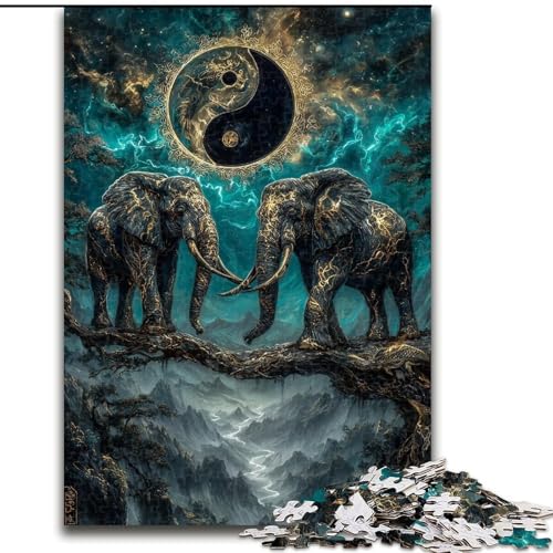Puzzle für Erwachsene, 1000-teiliges magisches Elefanten-Puzzle aus Holz, Spaß für Zuhause, Geburtstagsgeschenk, Reisegeschenk, Größe 50x75cm von LYXIANY