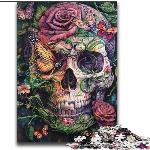 Puzzle für Erwachsene, 2000 Teile, Gothic-Rosen-Totenkopf-Schmetterling, Lernspielzeug, Familienspiele, geeignet für die Schreibtischdekoration, 70x100cm von LYXIANY