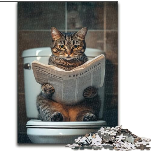 Puzzle für Erwachsene, Katze auf der Toilette, Lernspielzeug für Erwachsene, ganze Familie ab 14 Jahren (Größe 50x75cm) von LYXIANY
