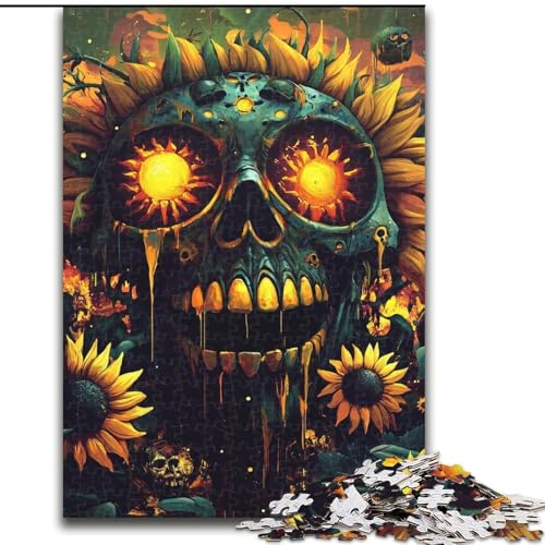 Puzzle für Erwachsene, Sonnenblumenschädel, Lernspielzeug für Erwachsene, ganze Familie ab 14 Jahren (Größe 26x38cm) von LYXIANY