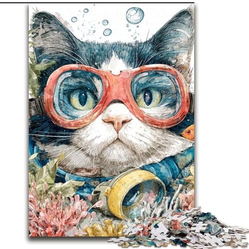 Puzzle für Erwachsene, Taucherkatze, Lernspielzeug für Erwachsene, ganze Familie ab 14 Jahren (Größe 26x38cm) von LYXIANY