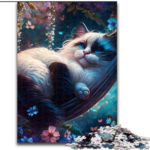 Puzzle für Erwachsene, weiße Katze, schlafend, Puzzle für Erwachsene, Größe: 50x75cm, anspruchsvolles Denkspiel – entspannendes Spielzeug für Teenager von LYXIANY