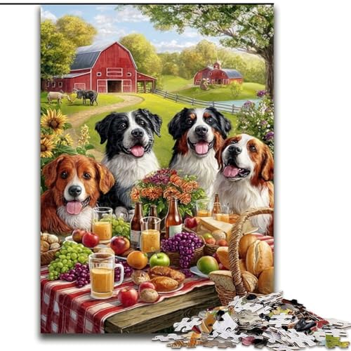 Puzzle für Erwachsene Hunde beim Picknick, Lernspielzeug für Kinder ab 14 Jahren, ganze Familie (Größe 50x75cm) von LYXIANY