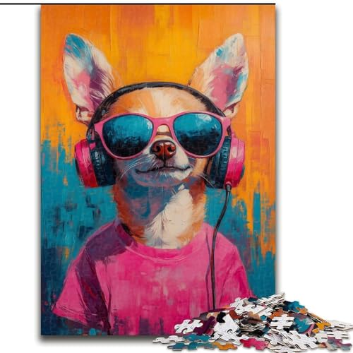 Puzzle für Erwachsene mit 1000 Teilen, Chihuahua hört Musik, geeignet für Kinder ab 14 Jahren, Wohndeko-Angebot als Geschenk für die ganze Familie (Größe 50x75cm) von LYXIANY