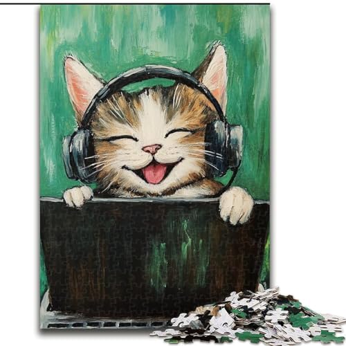 Puzzle für Erwachsene mit 1000 Teilen, Katze hört Musik, lustige Spiele für die ganze Familie, Aktivitäten für zu Hause, Geburtstagsgeschenk, Reisegeschenk (Größe 26x38cm) von LYXIANY