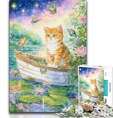 Puzzle für Erwachsene mit 1000 Teilen, Motiv: Bootfahrende Katze, anspruchsvoll, Aber unterhaltsam und humorvoll, einzigartige Heimdekoration und Geschenke (38x26cm) von LYXIANY