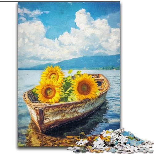 Puzzle für Erwachsene mit 1000 Teilen, Sonnenblumen auf dem Boot. Anspruchsvoll zu vervollständigen, Aber lustig und humorvoll. Einzigartige Geburtstags- und Geschenkideen (Größe 50x75cm) von LYXIANY