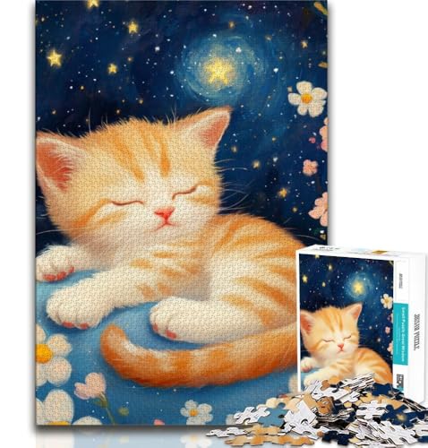 Puzzle für Erwachsene mit 1000 Teilen, schlafendes Kätzchen, schwierig, Lernspielzeug, Familienspiele mit passendem Poster und Quizblatt (38x26cm) von LYXIANY