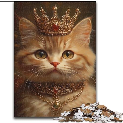 Puzzle für Erwachsene mit 1000 Teilen Katze mit Krone, Familienaktivität mit passendem Poster und Quizblatt für Kinder ab 14 Jahren (26x38cm) von LYXIANY