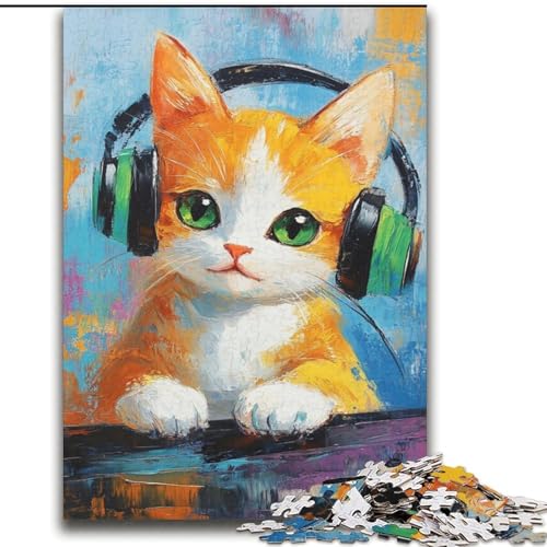 Puzzle für Erwachsene mit 2000 Teilen, Katze hört Musik, Lernspielzeug, Familienspiele mit passendem Poster und Quizblatt (70x100cm) von LYXIANY