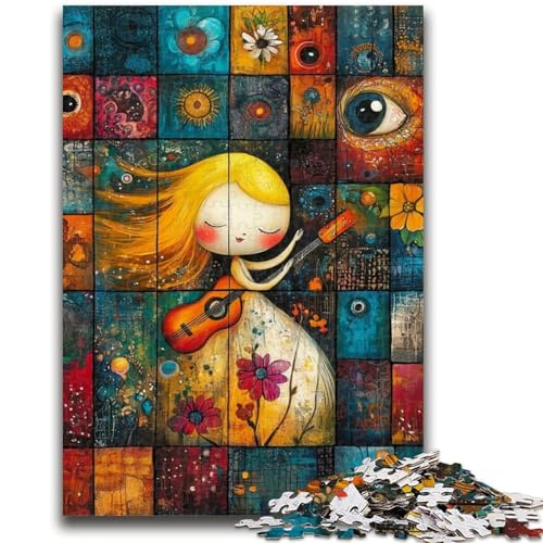 Puzzle für Erwachsene mit kleinem Mädchen, das Gitarre spielt, Dekomprimierendes intellektuelles Lernspielzeug, Geburtstagsgeschenk, Geschenke, Wandkunst (50x75cm) von LYXIANY