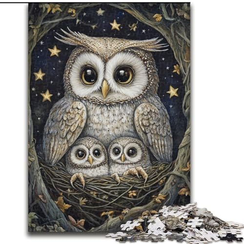 Puzzle für Erwachsene und Jugendliche, 1000 Teile, Eulenfamilie, dekomprimierendes intellektuelles Lernspielzeug, ganze Familie (Größe 50x75cm) von LYXIANY