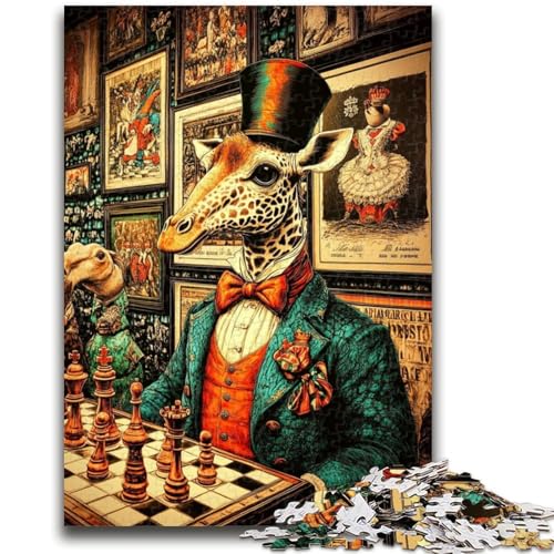 Puzzle für Erwachsene und Jugendliche, 1000 Teile, Giraffen Spielen Schach, anspruchsvolles Spiel und Familienspiel, ganze Familie, 50x75cm von LYXIANY